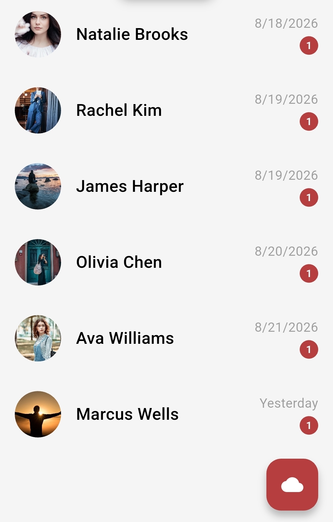 ThoughtApp contacts message list preview