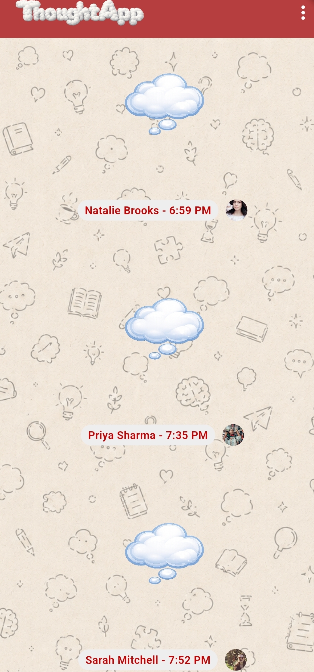 ThoughtApp weekly received messages preview