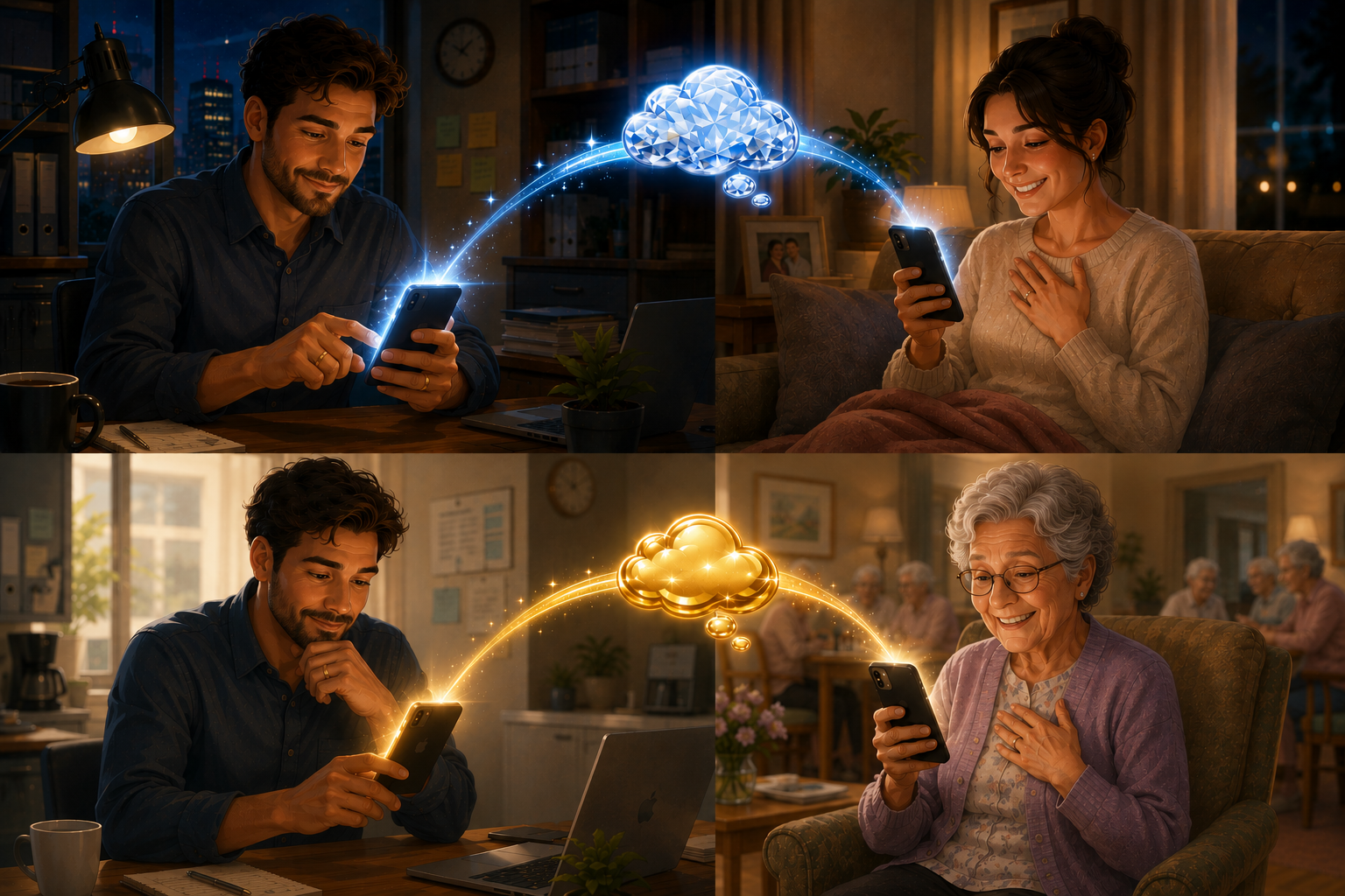 ThoughtApp onboarding artwork - send a thought story